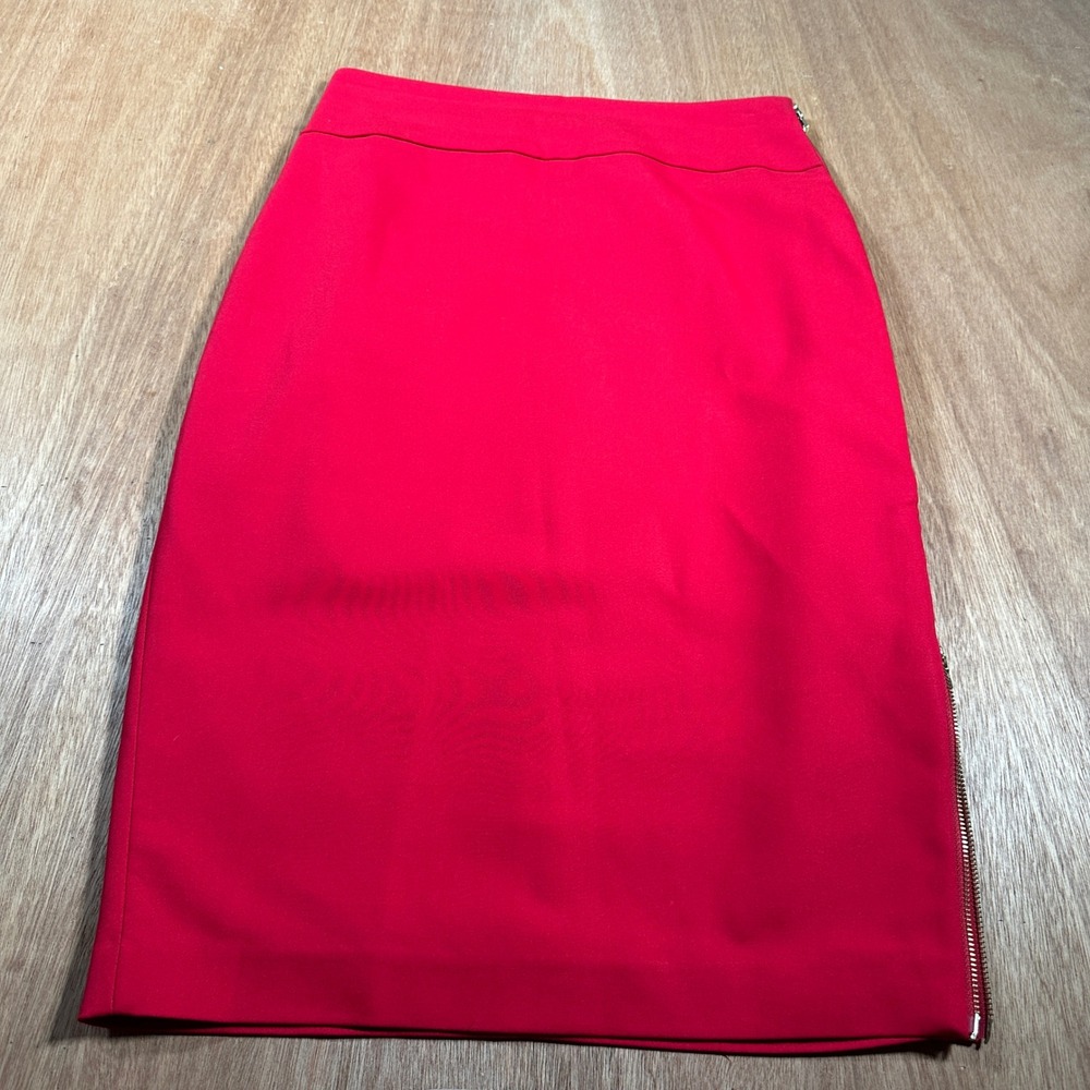 Express Pencil Skirt Women 4 Red Side Zipper Knee Length Stretch Career